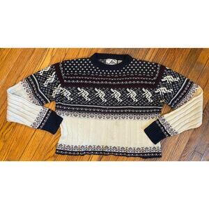 Vintage 80’s Slope Ski Soft Sweater Women’s Large Crop Navy Cream